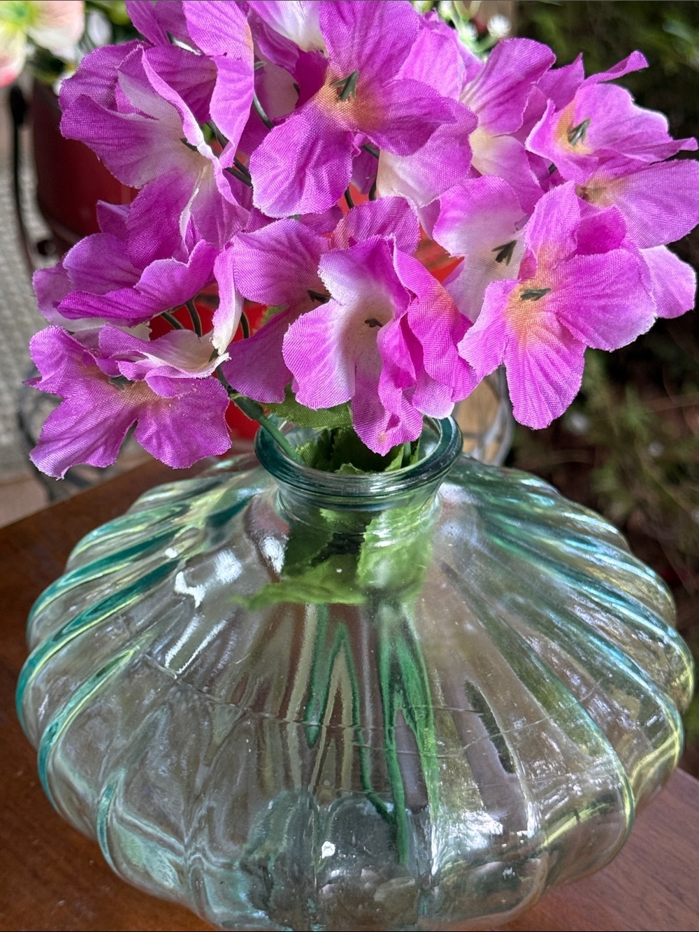 Ribbed ( Vintage) Glass Decorative Vase with Jute Accent. - Picture 5 of 5
